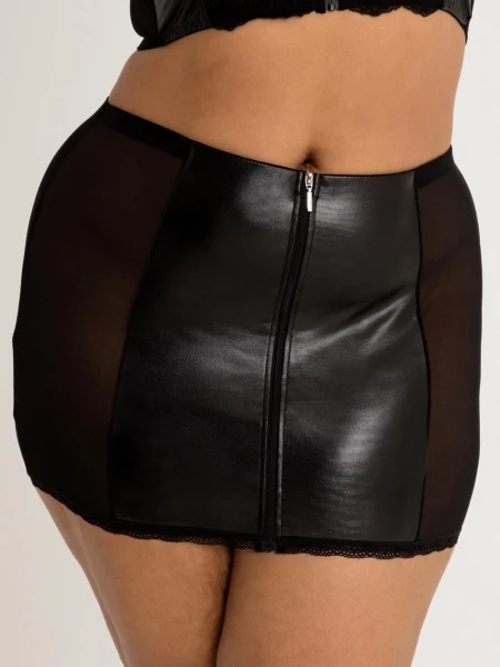 Lovehoney Plus Size Fierce Wet Look and Lace Zip-Up Skirt