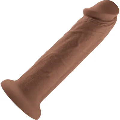 Girthy Vibrating Rechargeable Waterproof 7 Silicone Suction Cup Dildo By Evolved Novelties Caramel