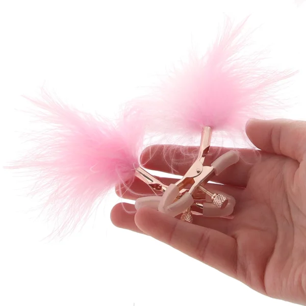Bound Adjustable F1 Feather Nipple Clamps by NS Novelties - Rose Gold & Pink