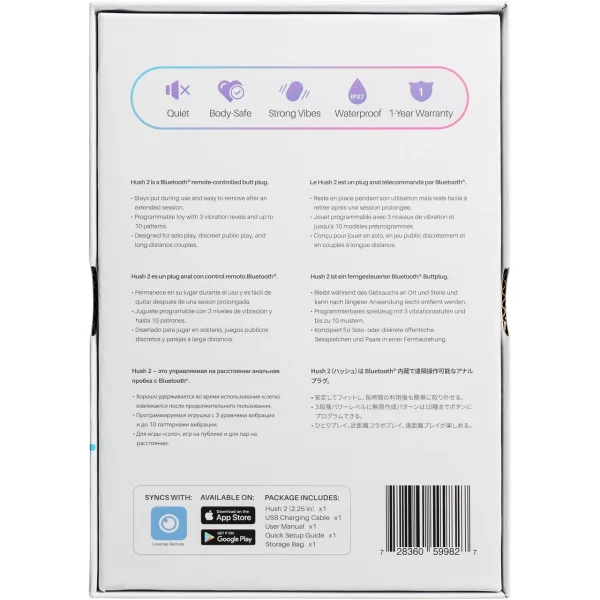 Lovense Hush 2 Large App Enabled Silicone Waterproof Rechargeable Vibrating Butt Plug