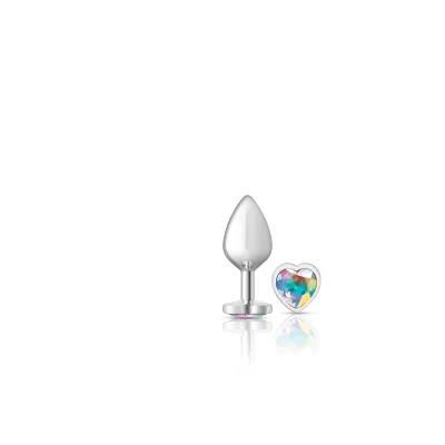 Cheeky Charms Silver Metal Butt Plug Heart Clear Medium