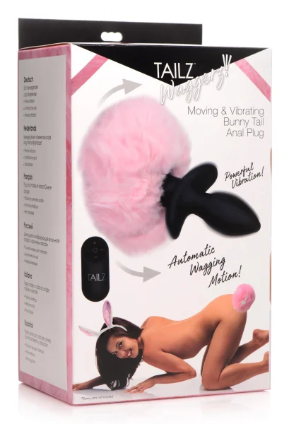 Waggerz Moving and Vibrating Bunny Tail Anal Plug  - Pink