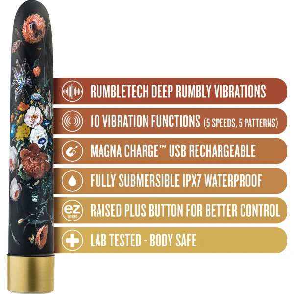 The Collection Bountiful Limited Edition Rechargeable Waterproof Slimline Vibrator By Blush - Flora