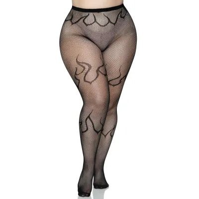 Flame Net Tights 1x 2x Black