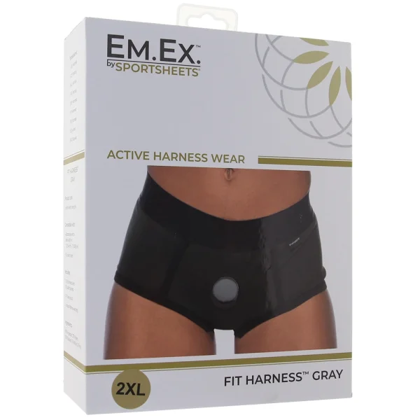 EM.EX. Active Harness Wear - Fit Strap-On Harness Brief By Sportsheets - Gray, XX-Large - Waists 34" to 37"