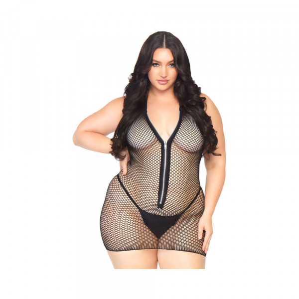 Fishnet Zip Up Halter Mini Dress.