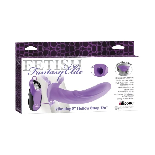 Vibrating 8 Inch Silicone Hollow Strap-on - Purple — image 12 of 12