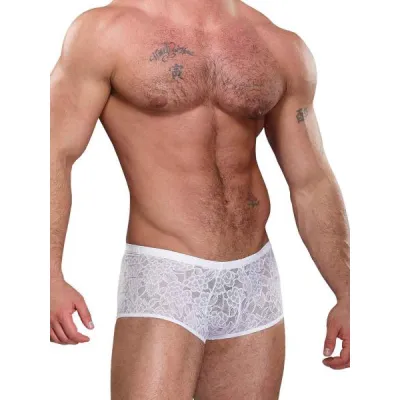 Male Power Mini Shorts Stretch Lace White XL