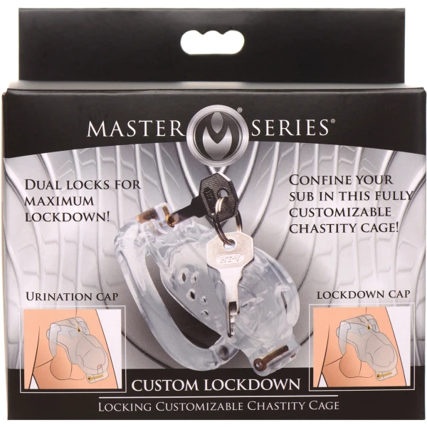 Master Series Double Lockdown Locking Customizable Chastity Cage With Keys - Clear