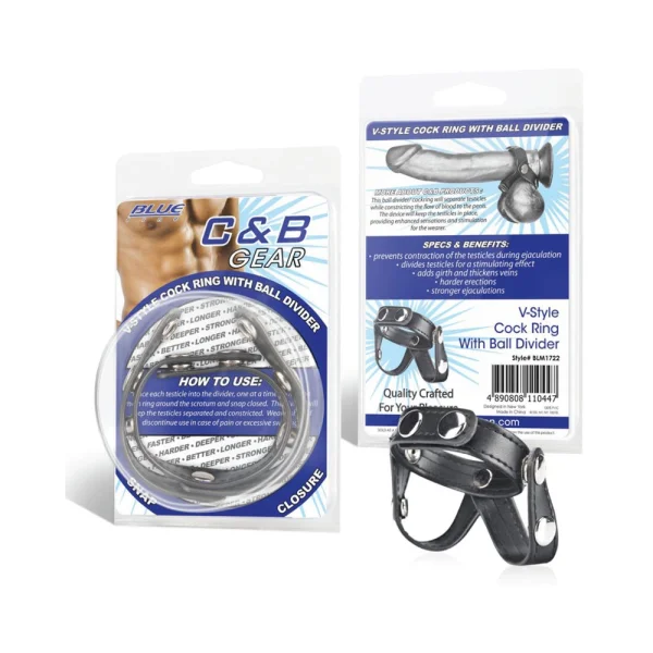 C & B Gear V-Style Cock Ring with Ball Divider Black