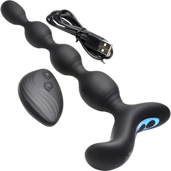 Zeus Electrosex Shock Beads 80X Vibrating & E-Stim Rechargeable Silicone Anal Beads With Remote
