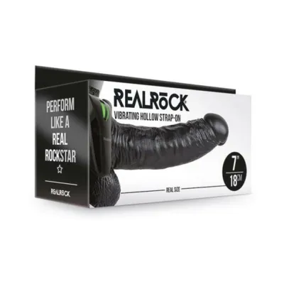 Realrock Vibrating Hollow Strap On With Balls 7 In Chocolate