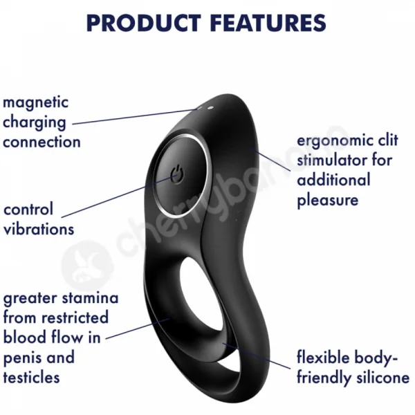 Satisfyer Legendary Duo Black Cock & Balls Vibrating Silicone Ring