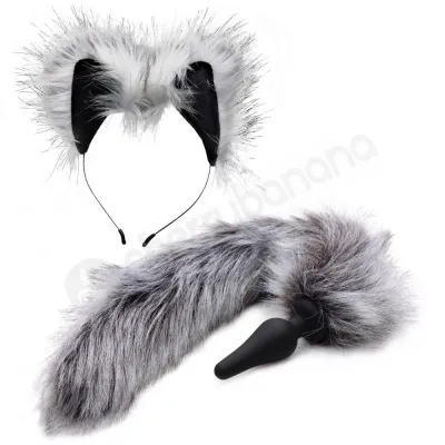 Tailz Grey Wolf Tail Anal Plug Ears Set