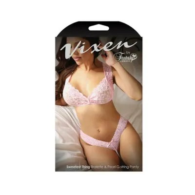 Women s Lingerie Fantasy Lingerie Vixen Sweetest Thing Lace Bralette Pearl G string Panty Pink L xl