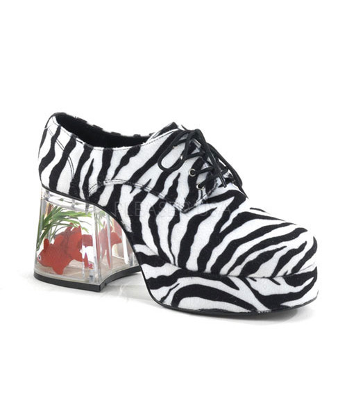 PIMP-02 - Disco Zebra Fur Men's Platform W/Floating Fish, 3 1/2"