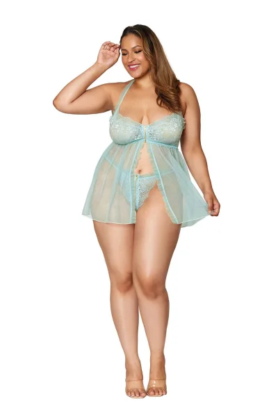 Babydoll and G-String - Queen Size - Mint