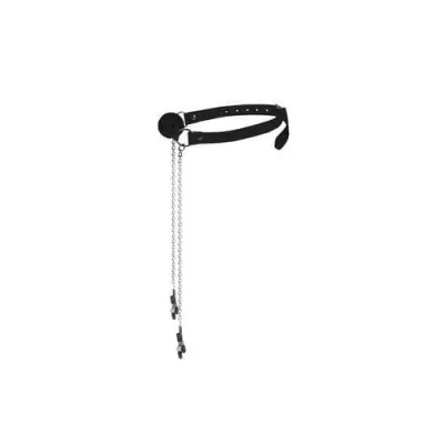 Ball Gag W Nipple Clamps Black