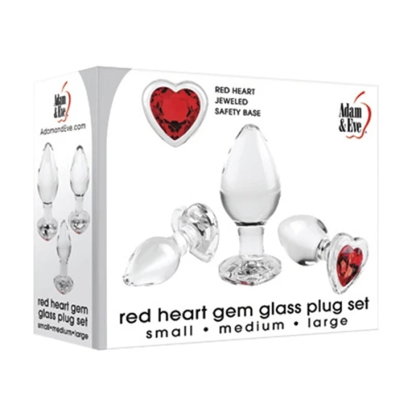 Adam & Eve Red Heart Gem Glass Plug Set