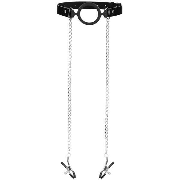 Ouch O Ring Gag With Nipple Clamps