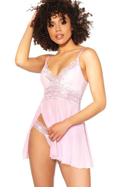 Coquette Sparkling Sensation Babydoll with G-String & Rhinestone Detail
