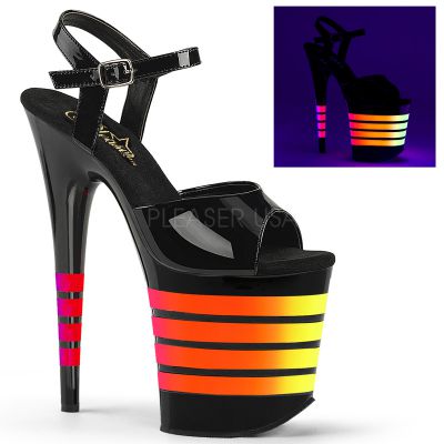8 inches Heel 4 inches PF Ankle Strap Sandal W Neon UV Reactive Lines