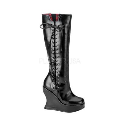 BRAVO 100 5 P F Goth Punk Lolita GoGo Wedge Side Lace Blk Pu Knee BT