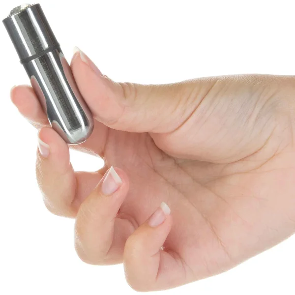 PowerBullet First Class Mini Bullet Vibrator With Crystal Button & Key Chain Pouch - Silver