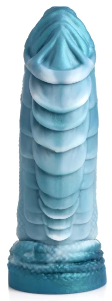 Sea Serpent Blue Scaly Silicone Dildo - Blue