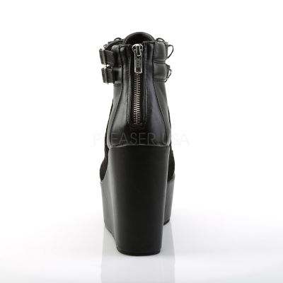 5 inches Wedge Platform Lace Up Front Ankle Boot Back Metal Zip