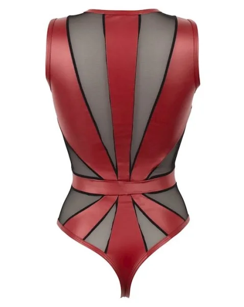 Mesh Insert Bodysuit - Black/red - Small