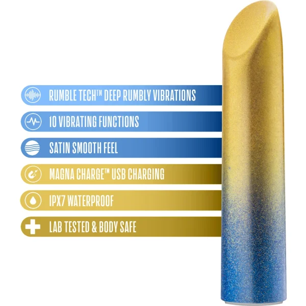 Power Of Love Ukraine Rechargeable Waterproof Power Vibe By Blush - Gold & Blue
