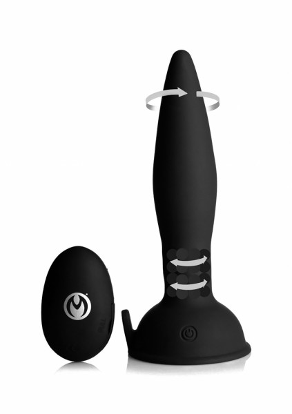 Turbo Ass-Spinner Silicone Anal Plug with Remote Control - Black - Jewel Butt Plug