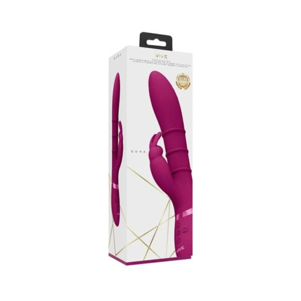 Rabbit Vibrators: Vive Sora Rechargeable Silicone G-spot Rabbit Vibrator With Up & Down Stimulating Rings Pink