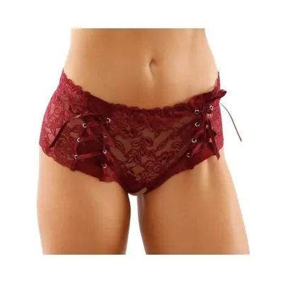 Magnolia Crotchless Lace Boyshort With Lace up Panel Details Garnet S m