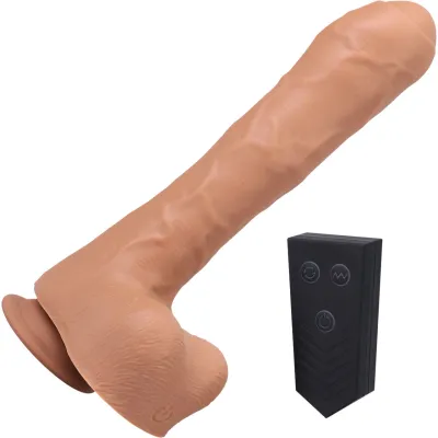 Fort Troff Uncut Thruster Rechargeable Silicone Mini Fuck Machine Dildo With Balls Remote Caramel