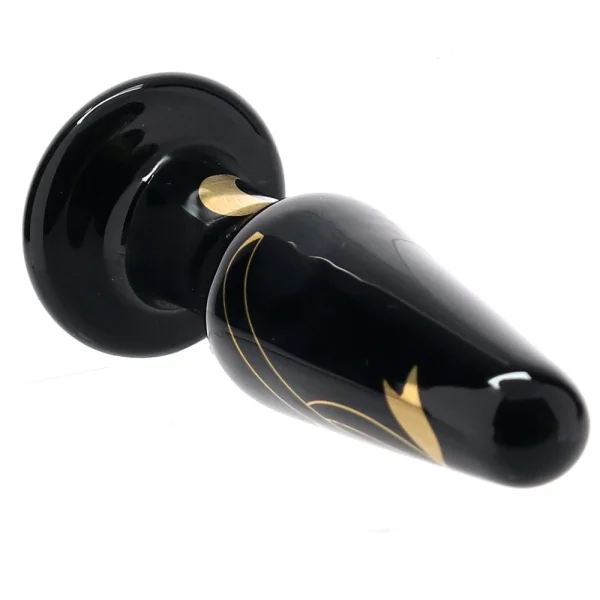 Secret Kisses Handblown Glass Anal Plug 4" Slim - Black & Gold