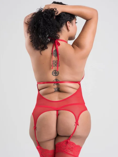 Lovehoney Plus Size Red Peek-A-Boo Merry Widow Bustier Set 