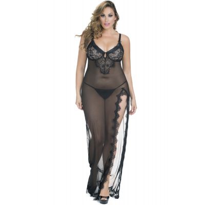 Gown With Lace Detail And G String Black
