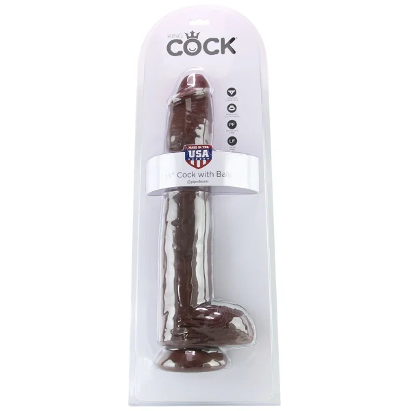 King Cock 14" Suction Cup Dildo With Balls - Chocolate