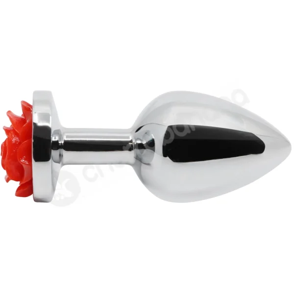 Hidden Treasures Silver & Red Rose 2.9" Butt Plug