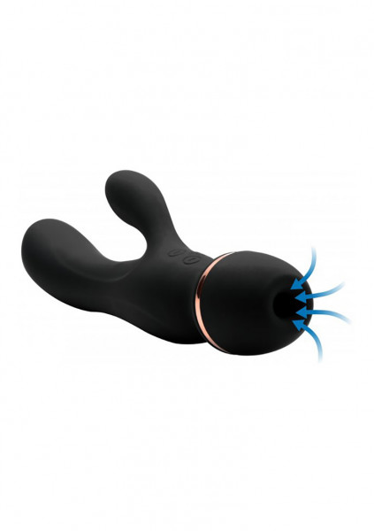 Shegasm Supreme 3 in 1 Silicone Suction Rabbit Vibe - Black - Silicone Vibrator
