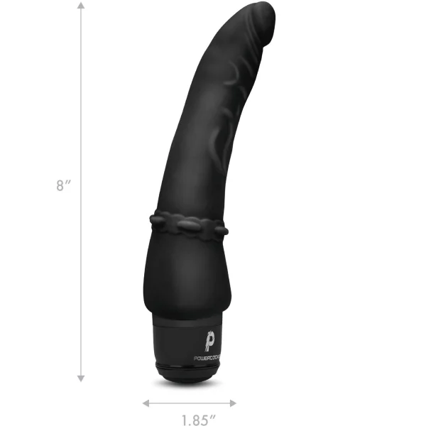 Powercocks Slim Anal Realistic Silicone Waterproof Rechargeable 7" Vibrator - Black