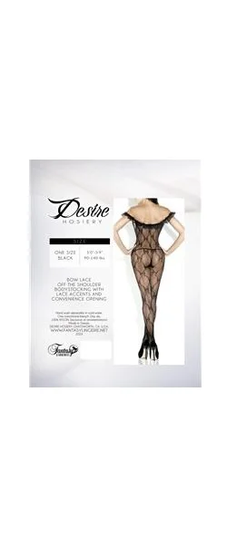 Bow Pattern Bodystocking W/ Off Shoulder Ruffle Queen