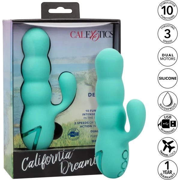 California Dreaming Del Mar Diva Thrusting Rabbit Style Silicone Rechargeable Vibrator by CalExotics