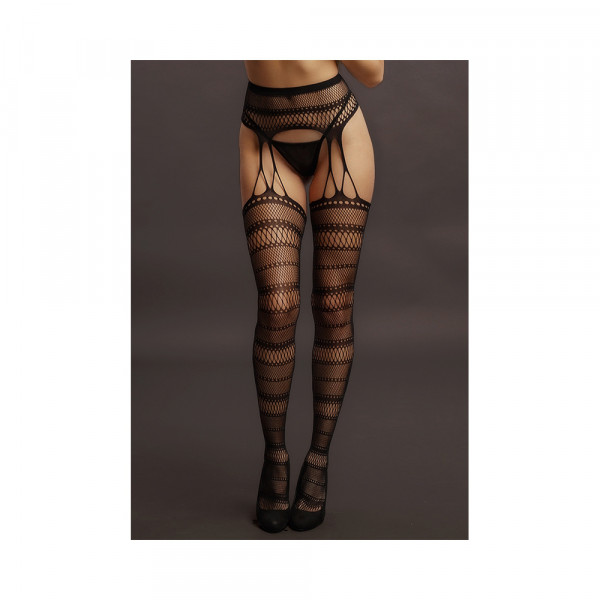 Shots Le Desir Suspender Striped Pantyhose Os Black