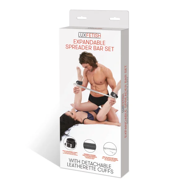 Expandable Spreader Bar Set 35" - 47" With Detachable Leatherette Cuffs