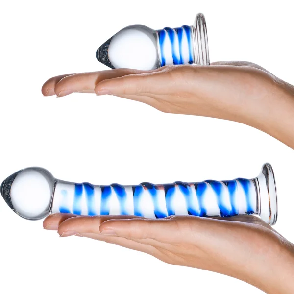 Gläs Double Penetration Swirly Galss Dildo and Butt Plug Set