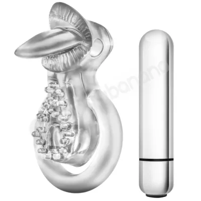 Stay Hard 10 Function Vibrating Tongue Cock Ring With Ball Strap