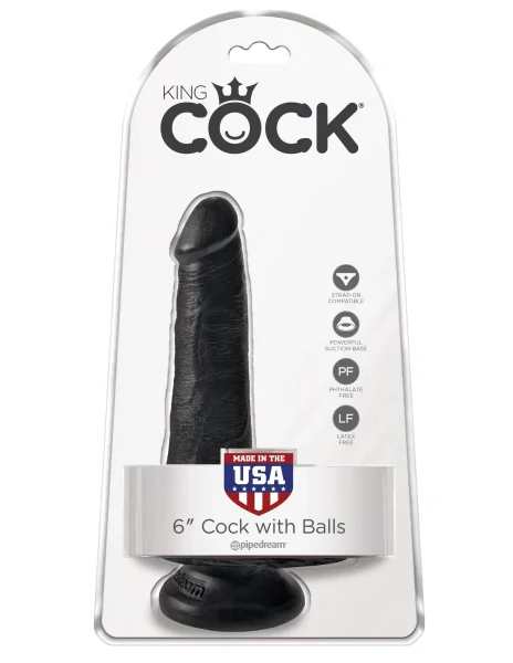 King Cock 6" Cock With Balls - Black